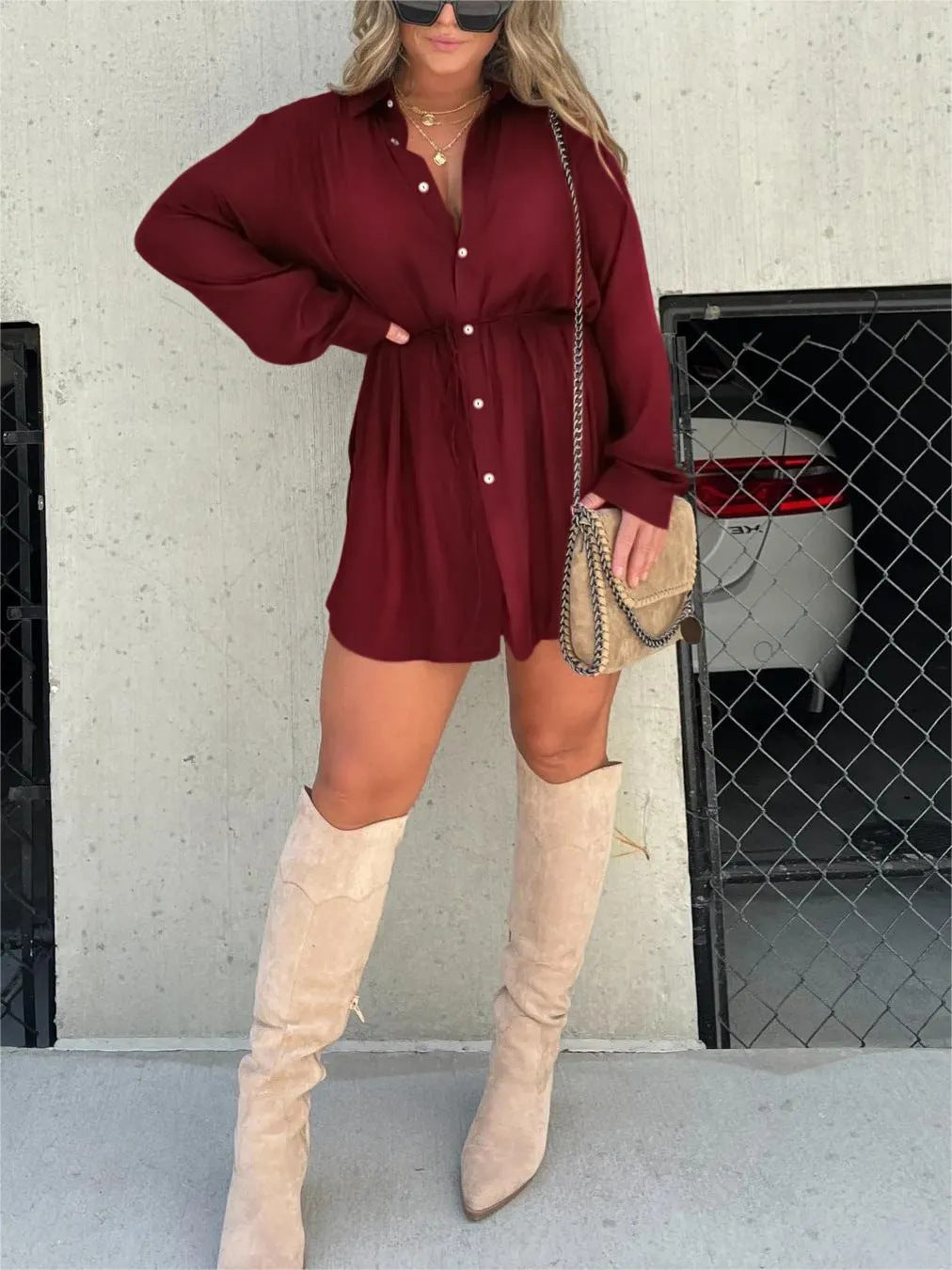 Allure Long Sleeve Jumpsuit With Button Dress