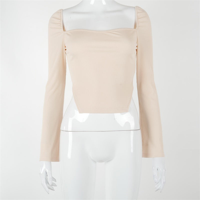 Allure Long Sleeve Solid Square Collar Patchwork