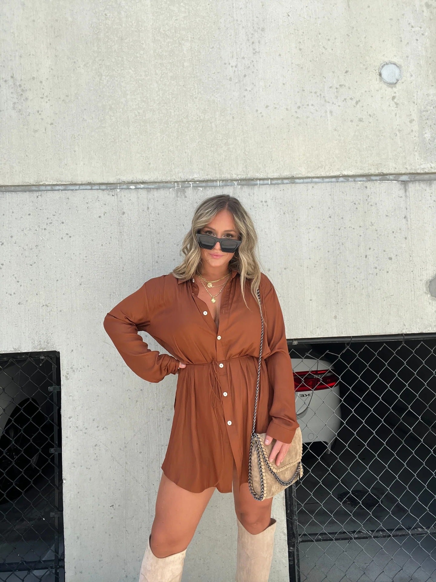 Allure Long Sleeve Jumpsuit With Button Dress