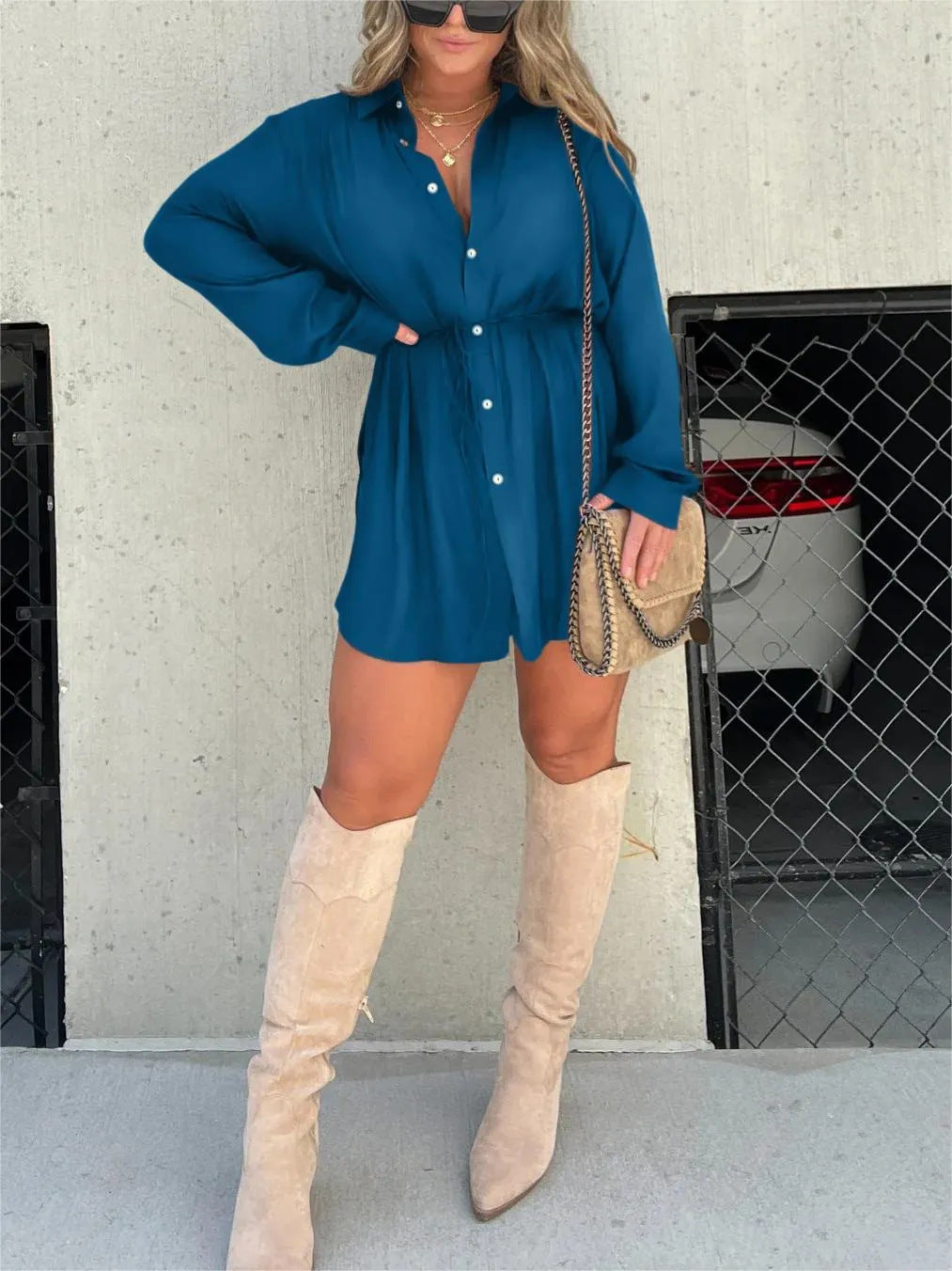 Allure Long Sleeve Jumpsuit With Button Dress