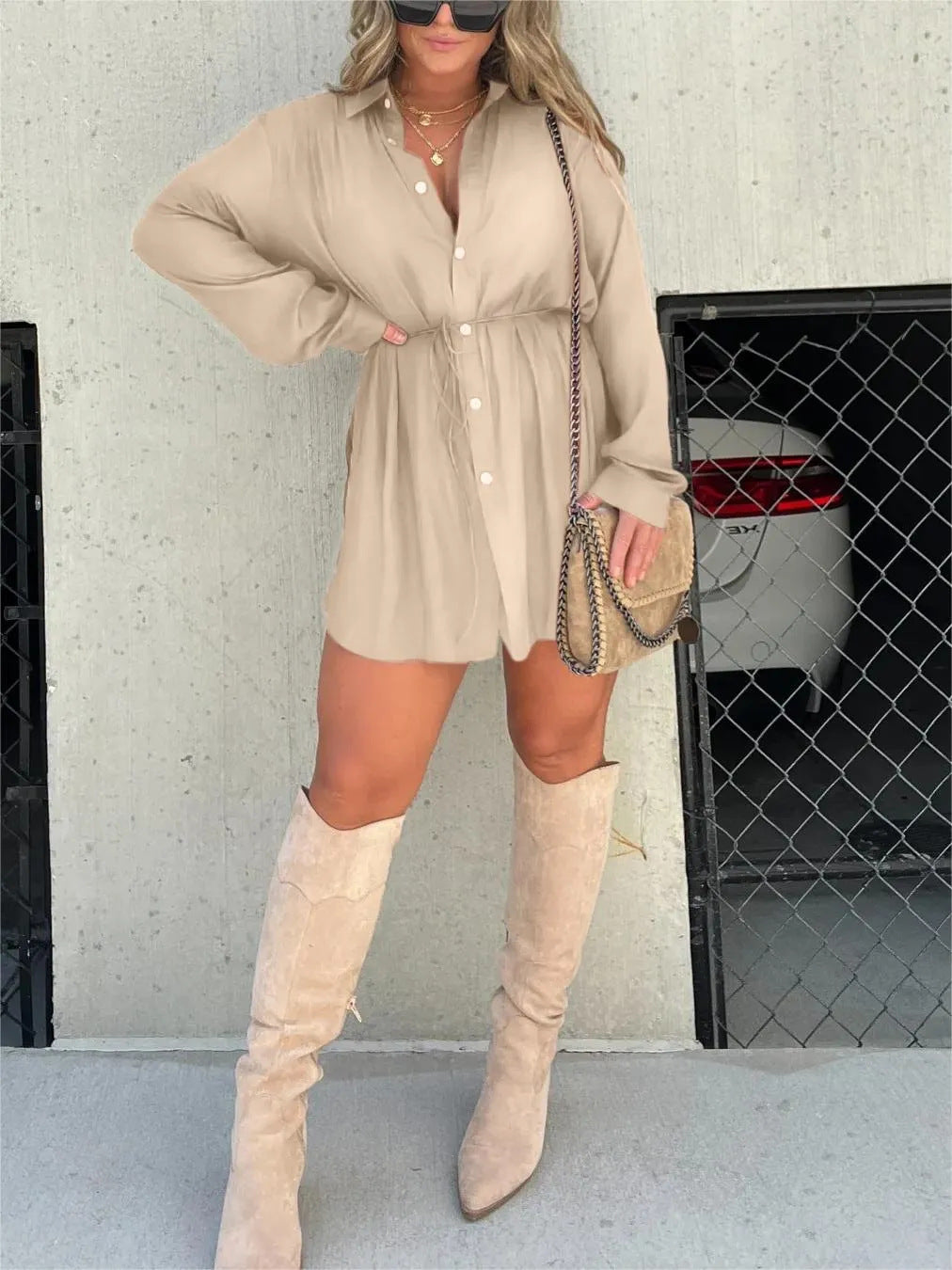 Allure Long Sleeve Jumpsuit With Button Dress