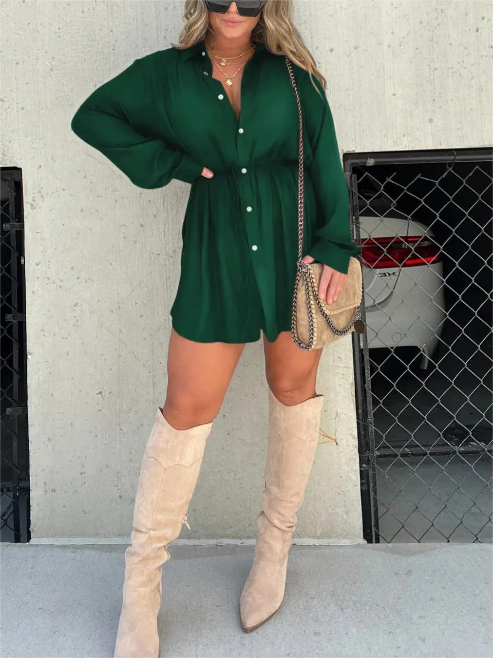 Allure Long Sleeve Jumpsuit With Button Dress